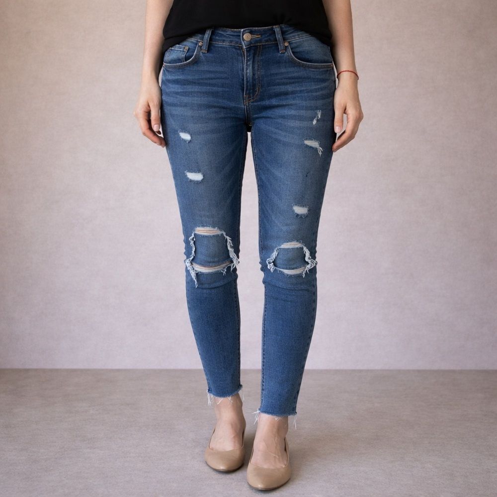 Old Navy High Rise Rockstar Super Skinny Distressed Denim Jeans Blue XS Small 2